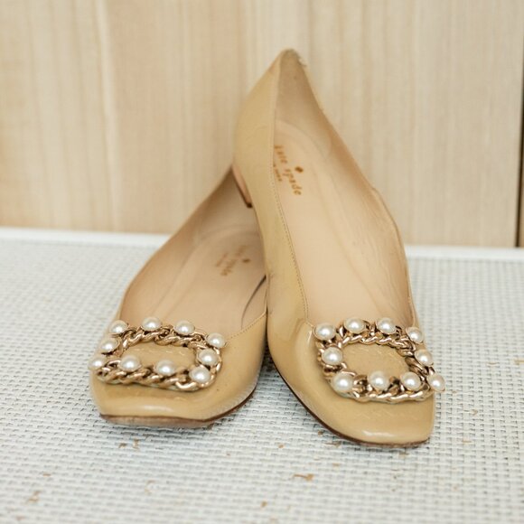 Kate Spade | Jeweled Nude Leather Flats - Picture 1 of 3